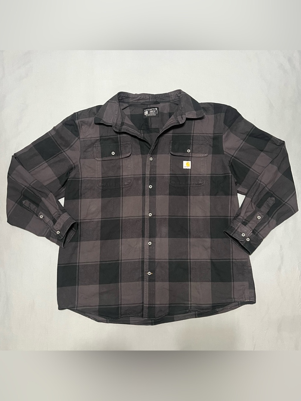 Carhartt Men's Black & Gray Plaid Button-Down Shirt
